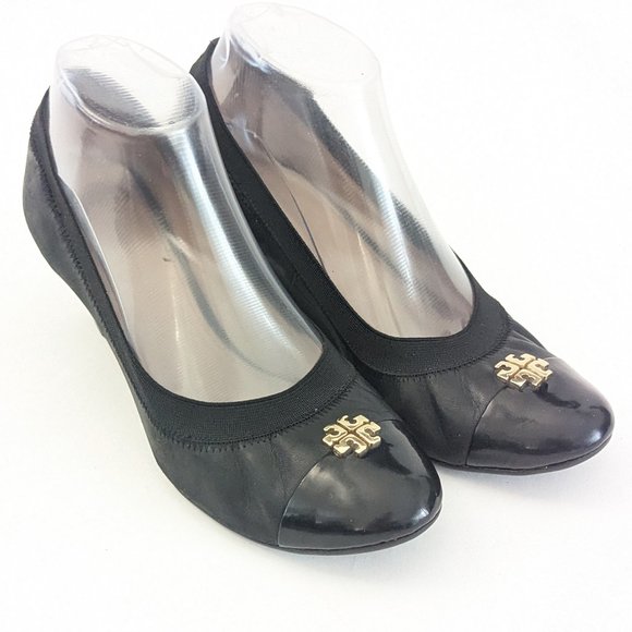 Tory Burch Leather Wedge Heeled Ballet Slippers - Women's Size 9 - Picture 1 of 14